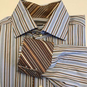 Johnston & Murphy men's blue long sleeve button down flip cuff shirt Large